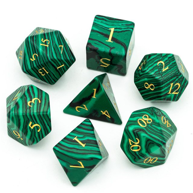 Malachite SemiPrecious Gemstone Dice with Black PU leather Hexagon Box