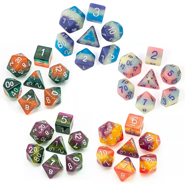 Udixidice Spotted 7 x Polyhedral dice Set Green D&D RPG 