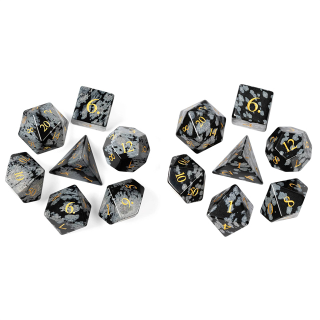 Snow Flake SemiPrecious Gemstone Dice with Black PU leather Hexagon