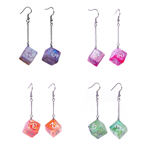 Galaxy Earring Pendant Dice (D6) with Paper Box