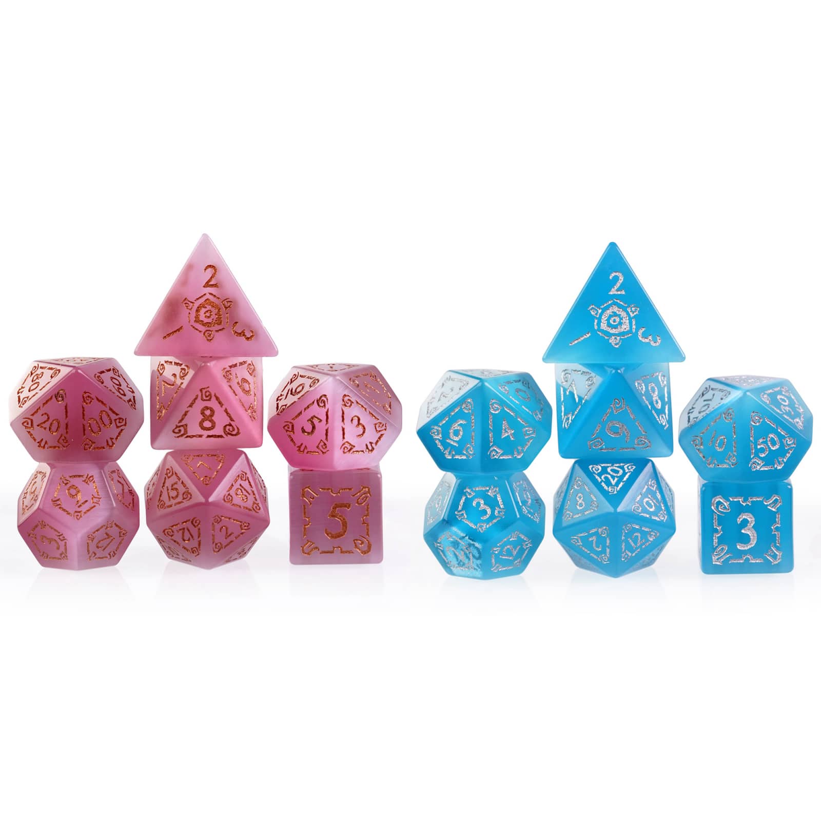 Cat Eye SemiPrecious Gemstone Pattern Dice with Flannel Hexagon Box