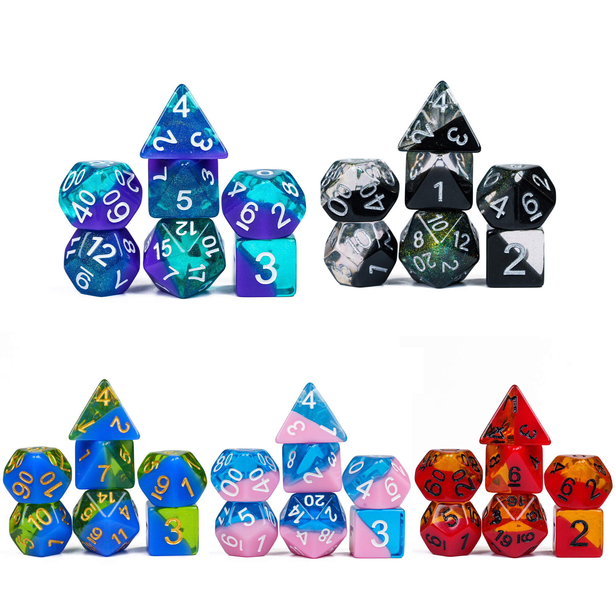 Polyhedral DND Dice Sets Transparent Discolored Dice for Dungeons and
